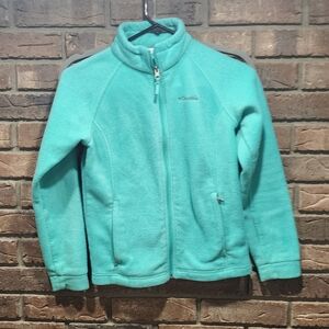 Columbia jacket youth medium 10/12 green sweater full zip fleece girls mock neck